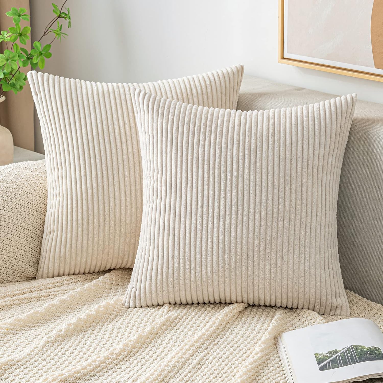 Pillow Insert 18X18 - Наволочки вельветовые декоративные, мягкие полосатые Чехлы